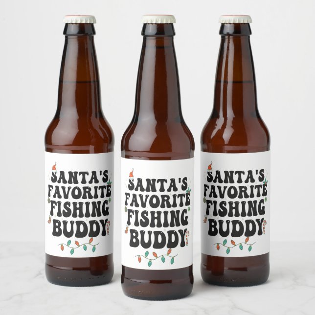 Santa's Favourite Fishing Buddy Funny Christmas Da Beer Bottle Label (Bottles)