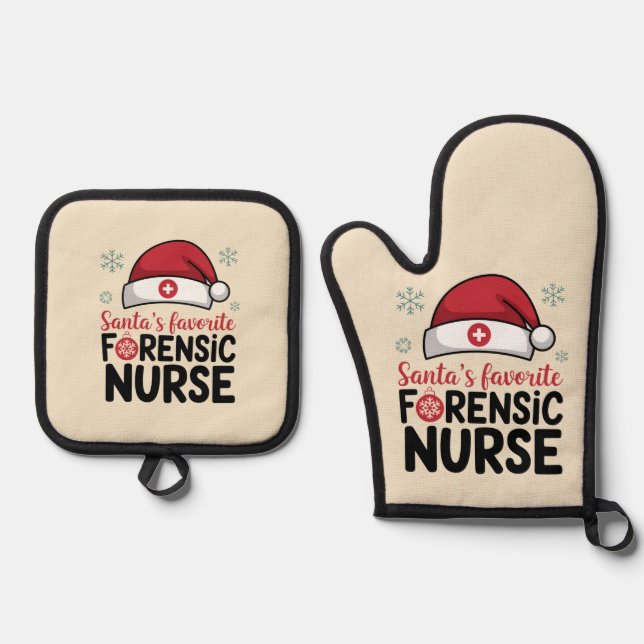 Santas Favourite Forensic Nurse Funny Christmas  Oven Mitt & Pot Holder Set (Front)