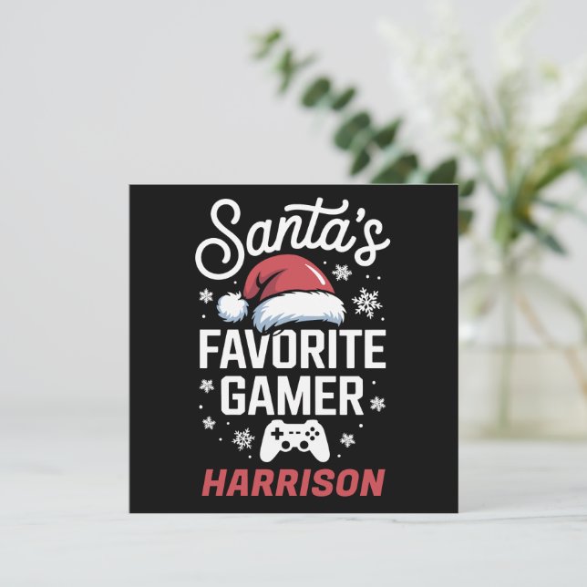 Santa's Favourite Gamer Personalised Gaming Xmas Holiday Card (Standing Front)