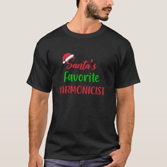 Santas Favourite Harmonicist Funny Gift harmonica  T-Shirt (Front)