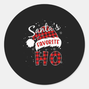 Santa's Favourite Ho Christmas Red Plaid Buffalo P Classic Round Sticker