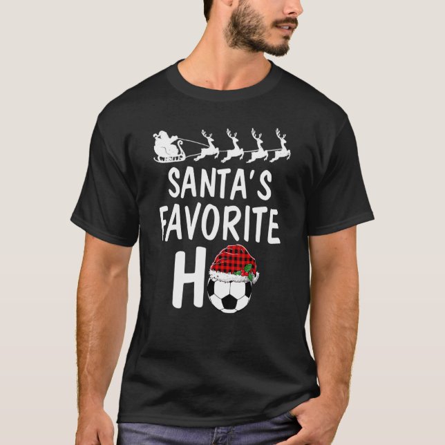 Santa's Favourite Ho Christmas Santa Red Plaid  So T-Shirt (Front)