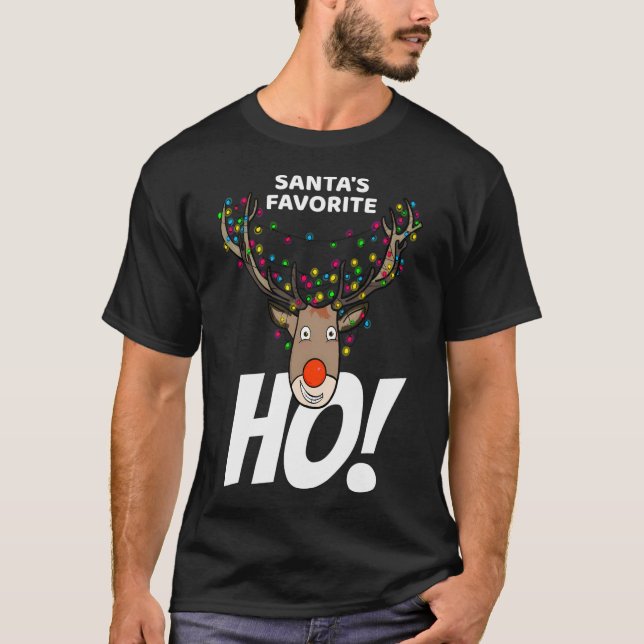 Santa'S Favourite Ho - Funny Christmas Reindeer Gi T-Shirt (Front)