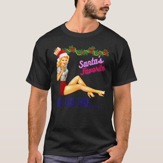 Santa's Favourite Ho Ho Ho Nice Naughty Dirty Joke T-Shirt (Front)