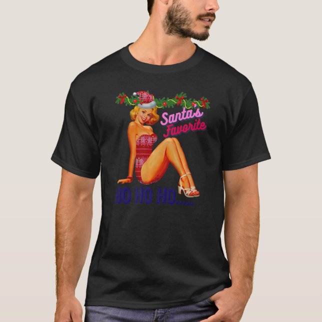 Santa's Favourite Ho Ho Ho Nice Naughty Dirty Joke T-Shirt (Front)
