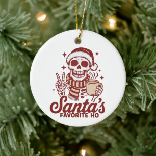 Santa's Favourite Ho Skeleton Snarky Christmas Ceramic Tree Decoration