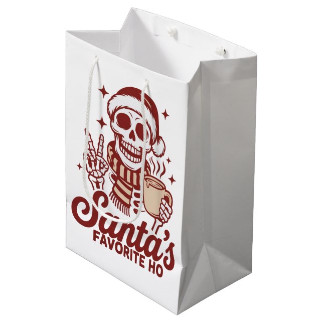 Santa's Favourite Ho Skeleton Snarky Christmas  Medium Gift Bag (Front Angled)