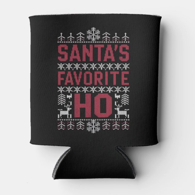 Santa's Favourite Ho Ugly Christmas Sweater Can Cooler (Front)
