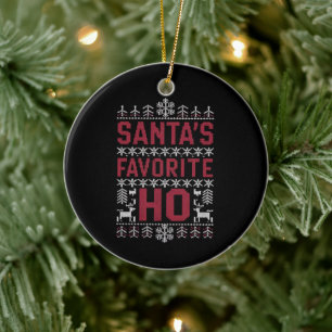 Santa's Favourite Ho Ugly Christmas Sweater Ceramic Tree Decoration