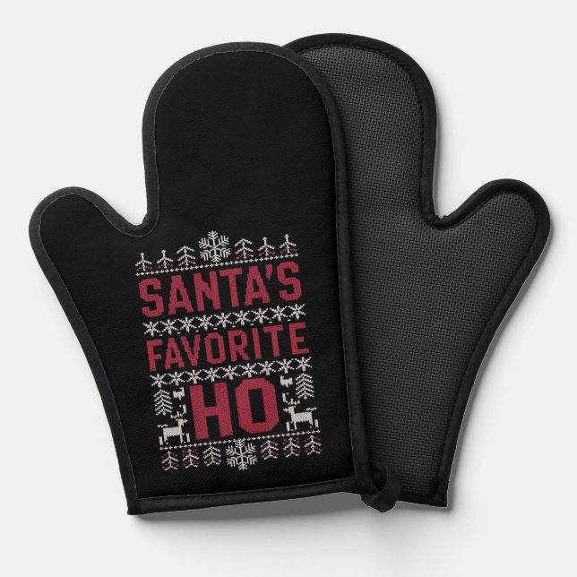 Santa's Favourite Ho Ugly Christmas Sweater Oven Mitt (Front/Back)