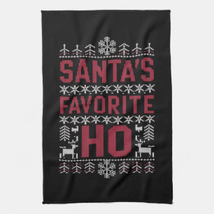 Santa's Favourite Ho Ugly Christmas Sweater Tea Towel