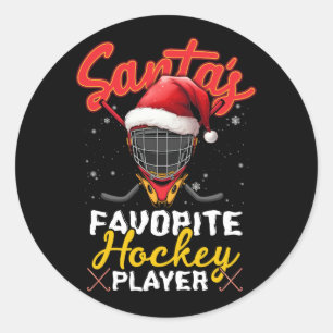Santa's Favourite Hockey Player Christmas Pajama H Classic Round Sticker