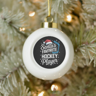 Santas Favourite Hockey Player Christmas Puck Stic Ceramic Ball Christmas Ornament