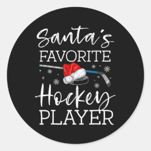 Santa's Favourite Hockey Player Fun Pajama Christm Classic Round Sticker