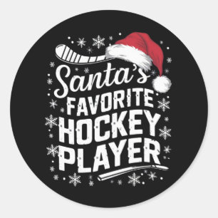 Santa's Favourite Hockey Player Pajama Christmas Classic Round Sticker