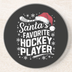 Santa's Favourite Hockey Player Pajama Christmas  Coaster