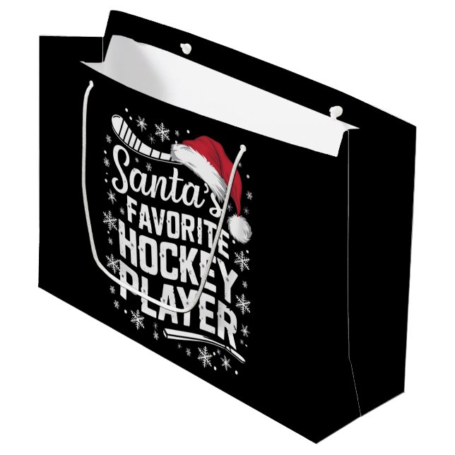Santa's Favourite Hockey Player Pajama Christmas  Large Gift Bag (Front Angled)