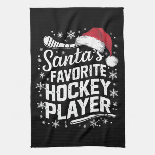 Santa's Favourite Hockey Player Pajama Christmas  Tea Towel