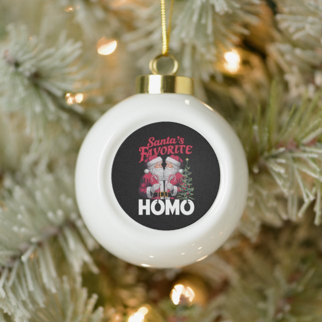 Santas Favourite Homo Gay Christmas LGBTQ Pride  Ceramic Ball Christmas Ornament (Tree)