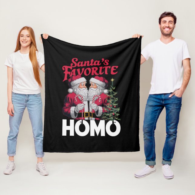 Santas Favourite Homo Gay Christmas LGBTQ Pride  Fleece Blanket (In Situ)