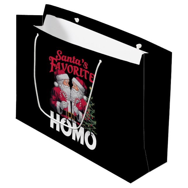 Santas Favourite Homo Gay Christmas LGBTQ Pride  Large Gift Bag (Front Angled)