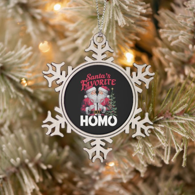 Santas Favourite Homo Gay Christmas LGBTQ Pride  Snowflake Pewter Christmas Ornament (Tree)