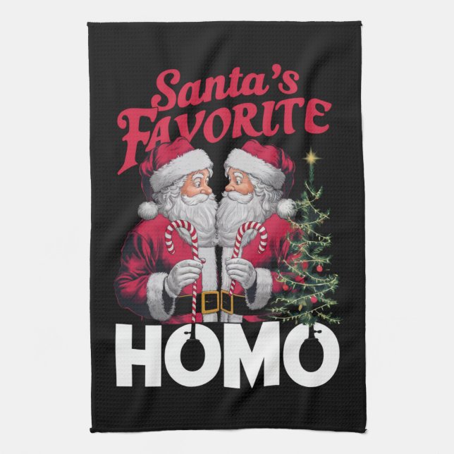 Santas Favourite Homo Gay Christmas LGBTQ Pride  Tea Towel (Vertical)