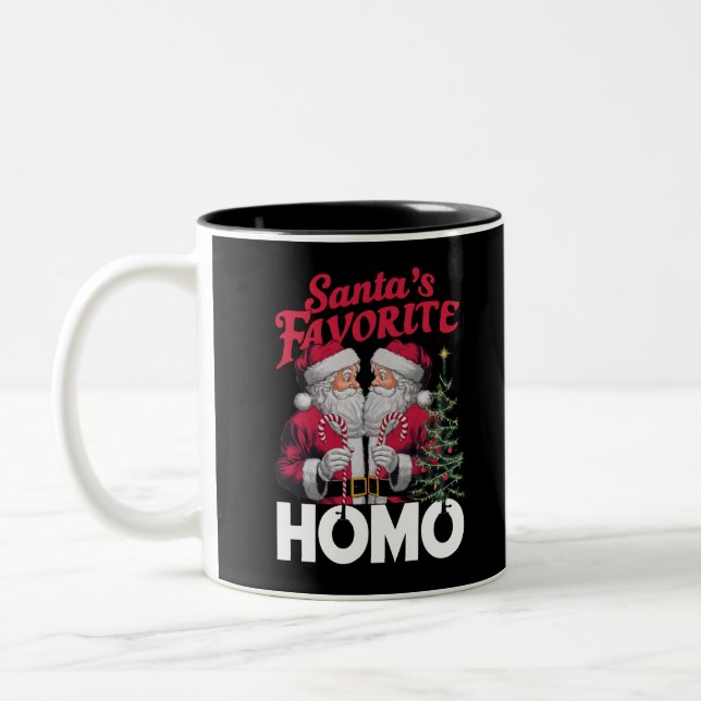 Santas Favourite Homo Gay Christmas LGBTQ Pride  Two-Tone Coffee Mug (Left)