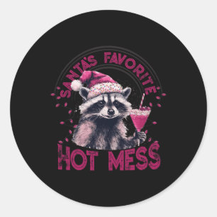Santa's Favourite Hot Mess Christmas Funny Racoon Classic Round Sticker
