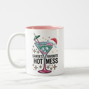 Santa's Favourite Hot Mess Vintage Ugly Christmas  Two-Tone Coffee Mug