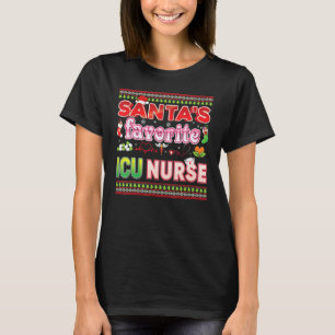 Santa's Favourite Icu Nurse Christmas Santa Hat Sw T-Shirt