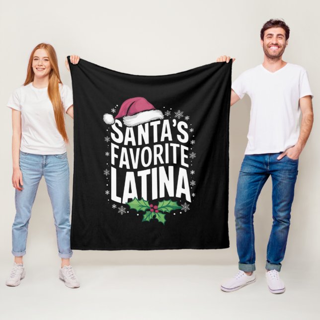 Santa's Favourite Latina Christmas Ugly Xmas Fleece Blanket (In Situ)