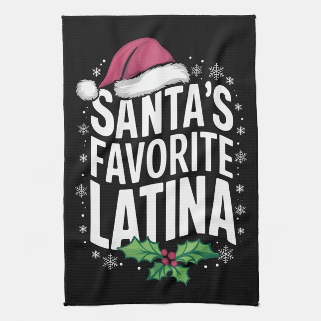 Santa's Favourite Latina Christmas Ugly Xmas Tea Towel (Vertical)