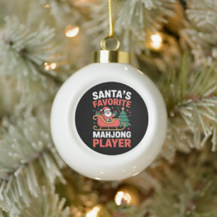 Santas Favourite Mahjong Player Christmas Sleigh Ceramic Ball Christmas Ornament