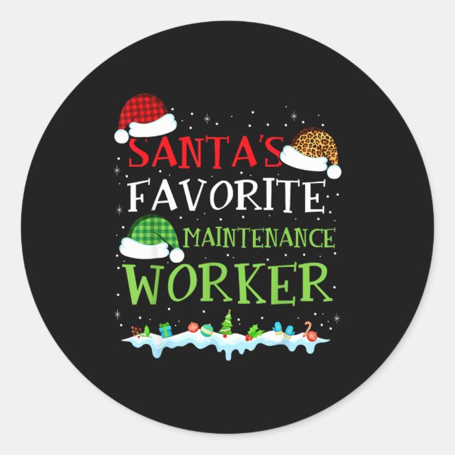 Santa's Favourite Maintenance Worker Fun Christmas Classic Round Sticker (Front)