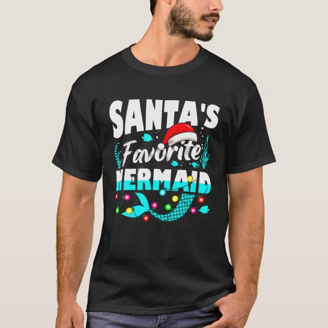 Santa's Favourite Mermaid Lover Christmas Xmas Fun T-Shirt (Front)