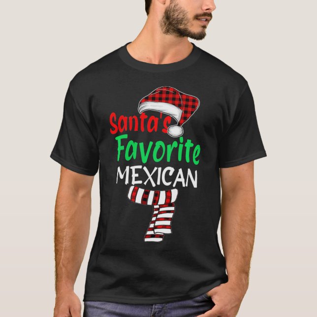 Santa's Favourite Mexican Christmas Santa Red Plai T-Shirt (Front)