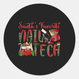 Santa's Favourite Nail Tech Xmas Pyjamas Pjs Women Classic Round Sticker