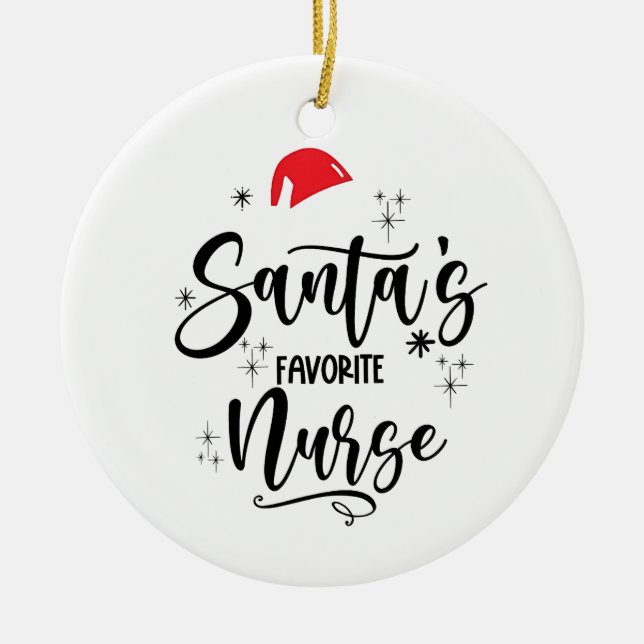 Santa's Favourite Nurse Christmas  Ceramic Tree Decoration (Front)