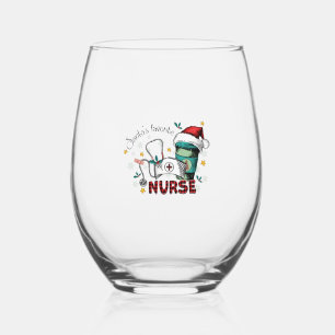 Santa's Favourite Nurse Christmas Mum Nurse   Stemless Wine Glass