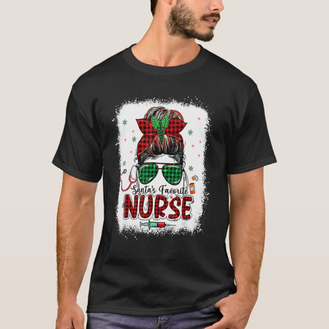 Santas Favourite Nurse Christmas Santa Hat Light M T-Shirt (Front)