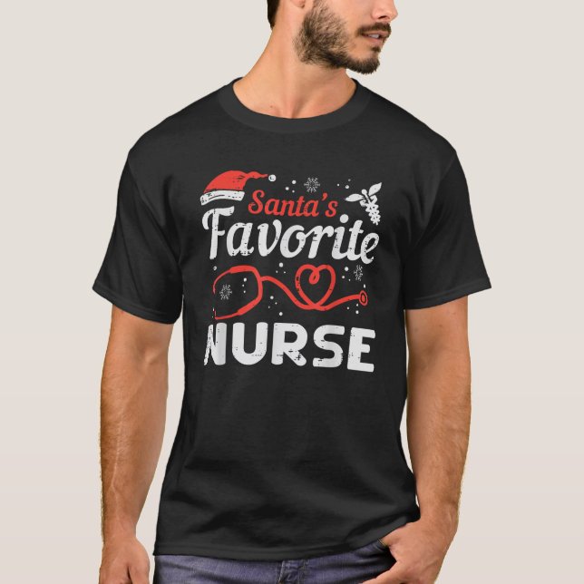 Santas Favourite Nurse Christmas Scrub Xmas RN Men T-Shirt (Front)