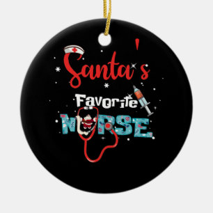 Santa's Favourite Nurse Christmas Stethoscope Ceramic Tree Decoration