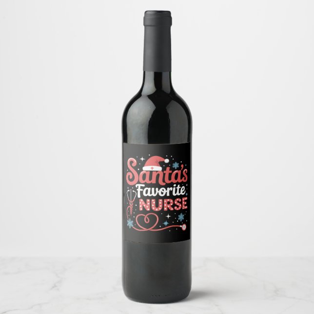 Santa's Favourite Nurse Christmas  Wine Label (Front)