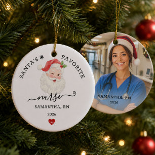 Santa's Favourite Nurse Custom Photo Ceramic Tree Decoration