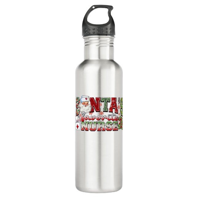Santa's Favourite Nurse, Merry Nurse, Nurse Christ 710 Ml Water Bottle (Front)
