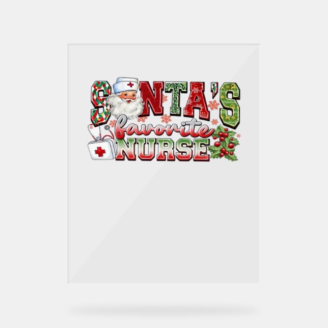 Santa's Favourite Nurse, Merry Nurse, Nurse Christ Acrylic Sign (Front)
