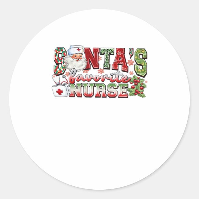 Santa's Favourite Nurse, Merry Nurse, Nurse Christ Classic Round Sticker (Front)