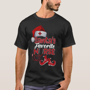 Santa's Favourite Nurse Santa Hat Stethoscope Chri T-Shirt