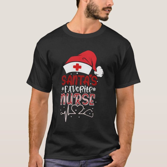 Santa'S Favourite Nurse Santa Nursing T-Shirt (Front)